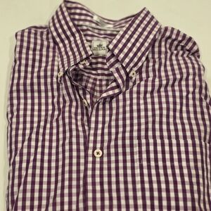 Peter Millar Mens Long Sleeve Dress Shirt XL Purple White Check Preppy Classic